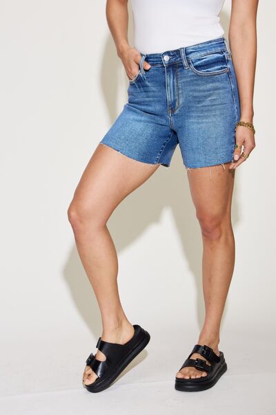 Judy Blue Full Size High Waist Slim Denim Shorts - Heaven's Roaring Boutique