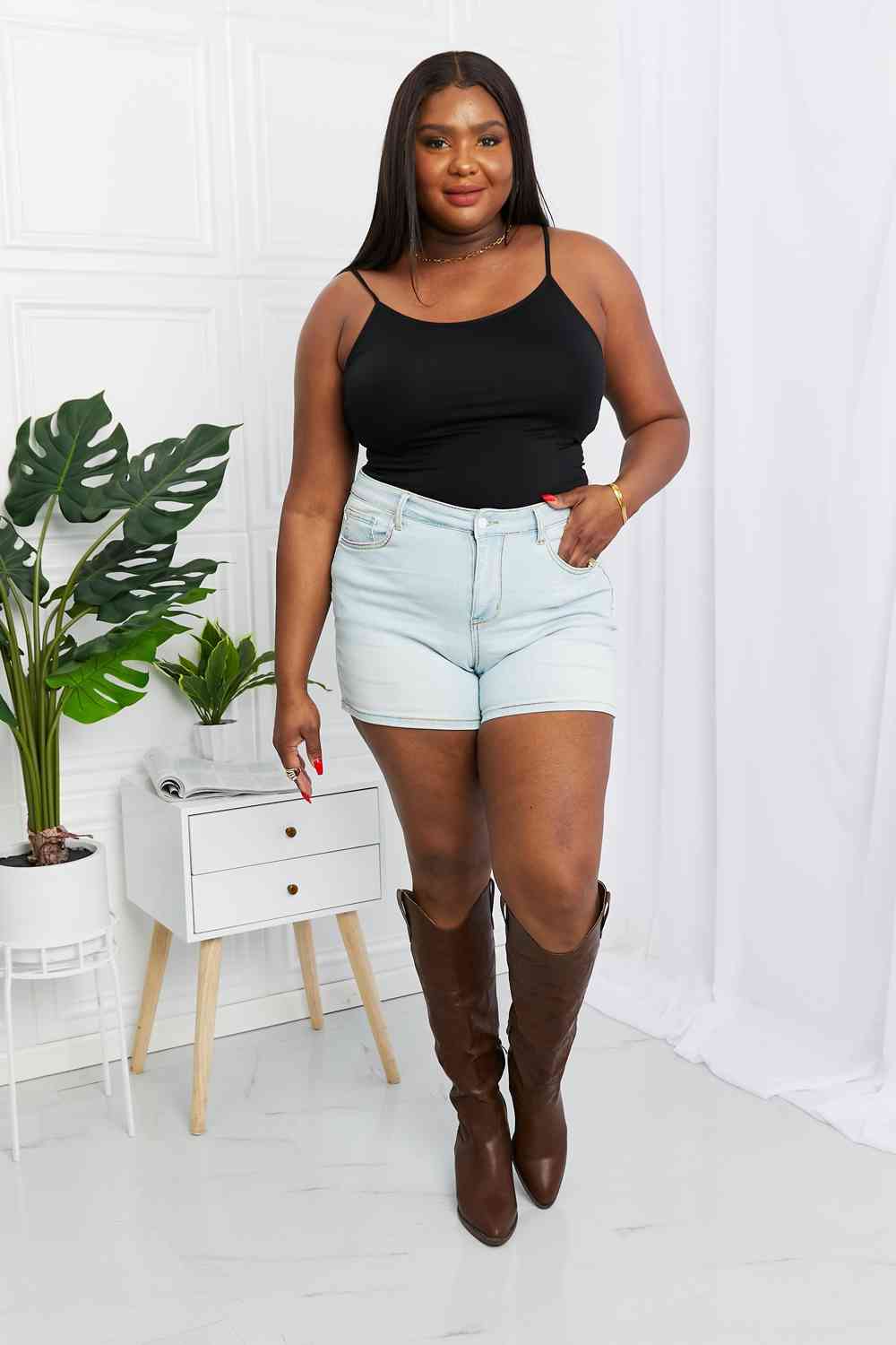 Judy Blue Full Size Contrast Stitching Denim Shorts with Pockets - Heaven's Roaring Boutique