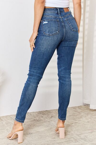 Judy Blue Full Size High Waist Distressed Slim Jeans - Heaven's Roaring Boutique